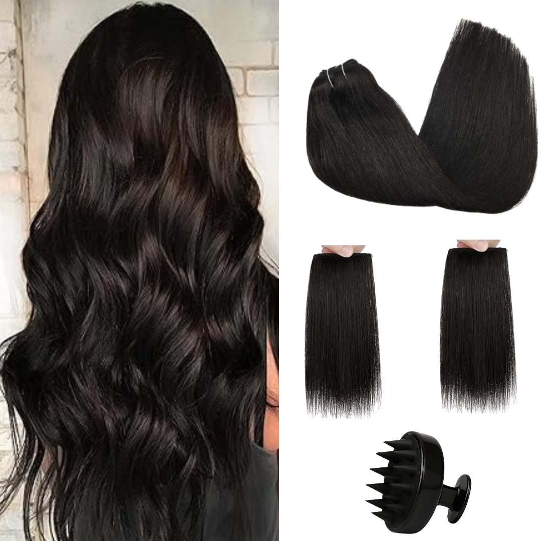 🔥 باك الشعر الطويل والكثيف – 2 وصلات شعر قصيرة + 1 وصلة الشعر طويلة + مشط سيليكون! Meta